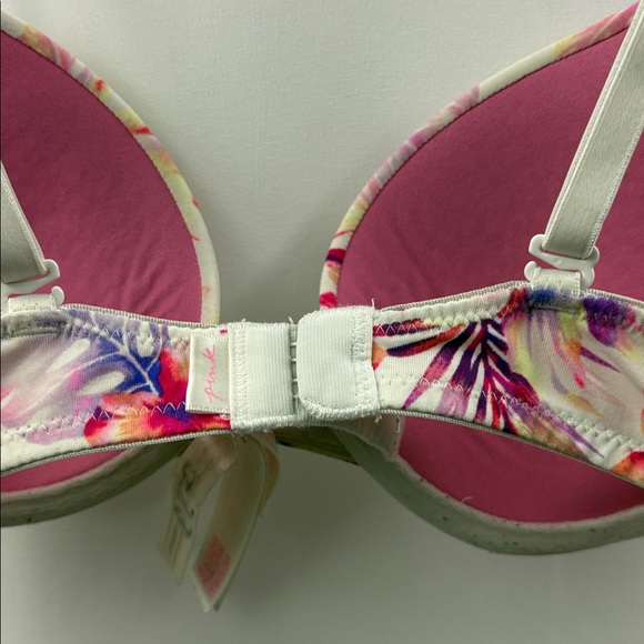 PINK Victoria's Secret Wear Everywhere T-shirt Bra 32B Floral White Purple Pink - Picture 5 of 10